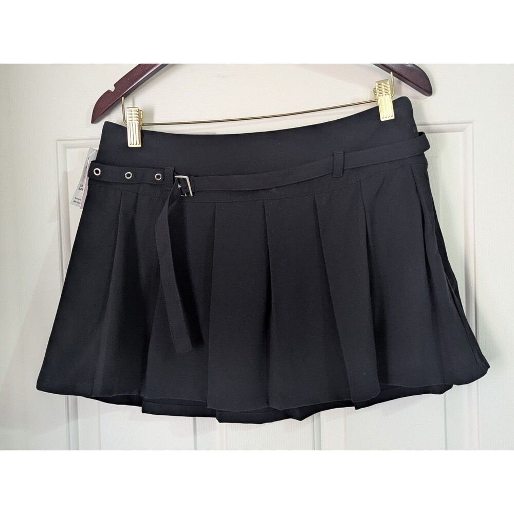 NWT Leith Pleated Mini Skort Skirt LARGE Black Buckle Goth Grunge Y2K Academia